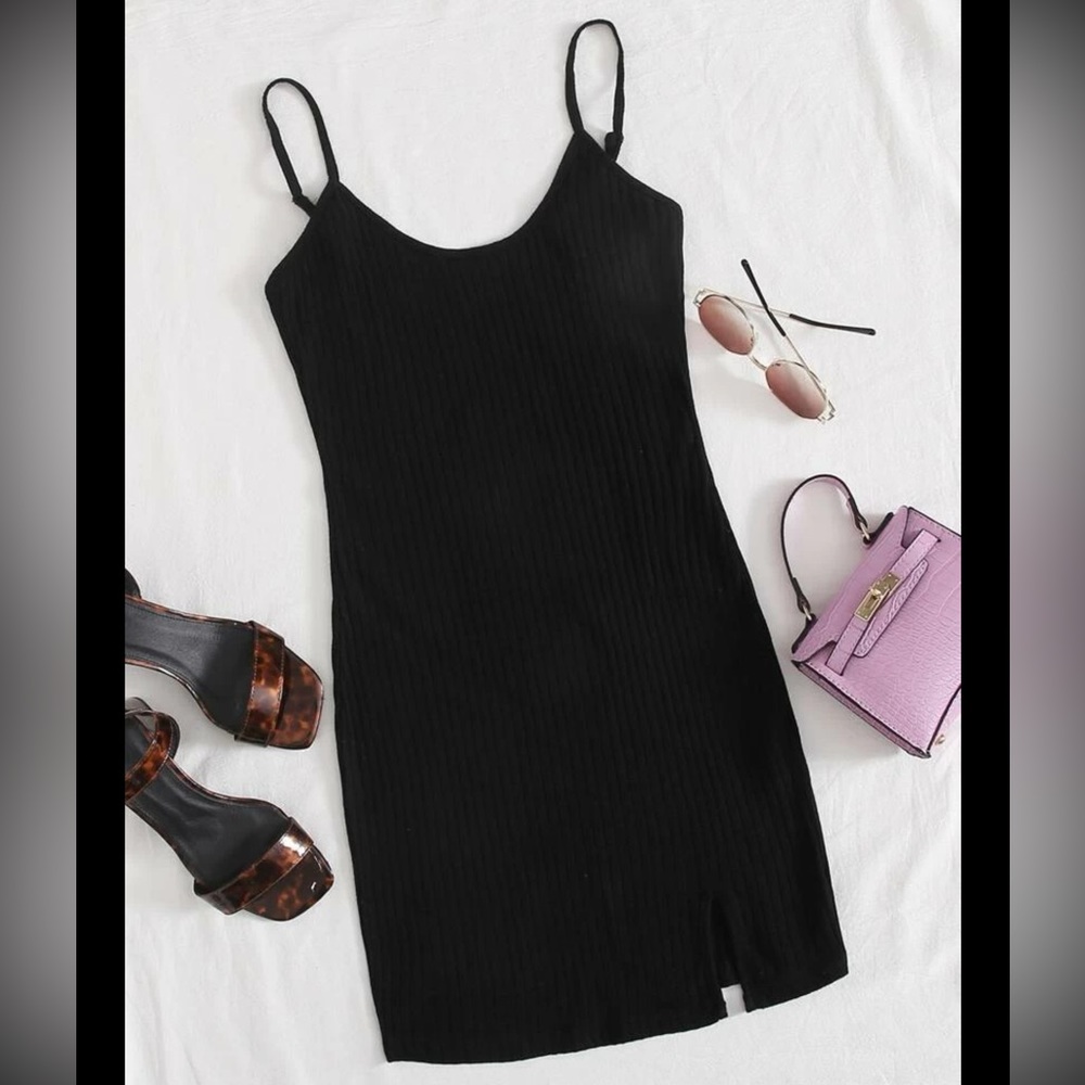 Split hem rib-knit bodycon dress